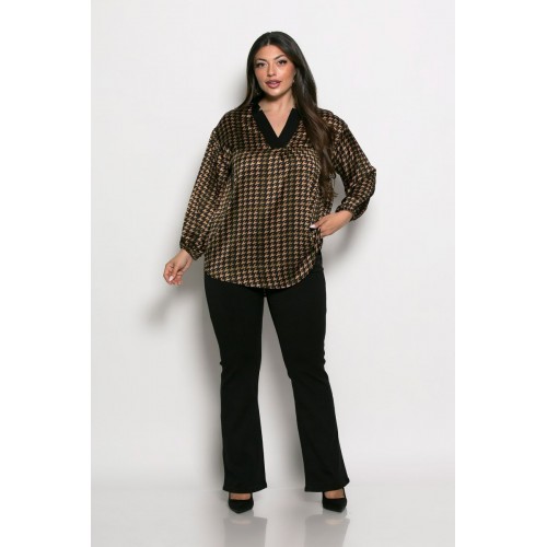 Plus Size Μπλούζα Satin Pied De Poule