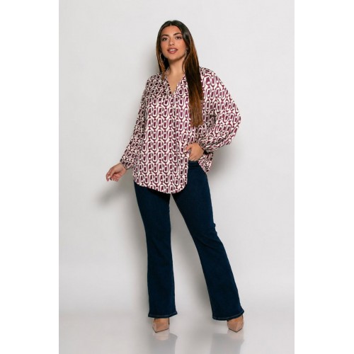 Plus Size Μπλούζα Satin Μπεζ Μπορντό