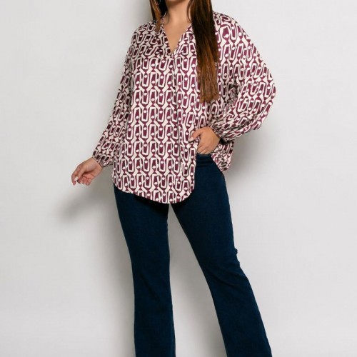 Plus Size Μπλούζα Satin Μπεζ Μπορντό
