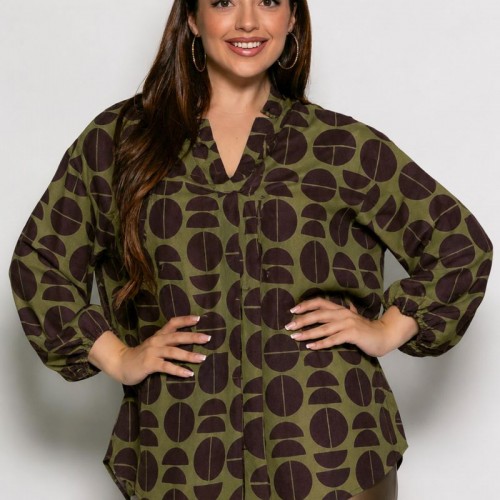 Plus Size Μπλούζα Satin Olive Καφέ