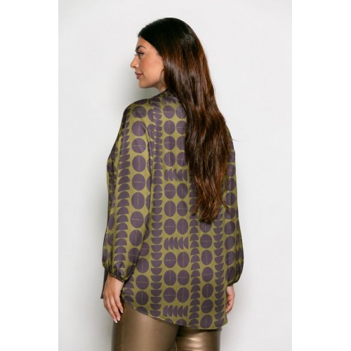 Plus Size Μπλούζα Satin Olive Καφέ