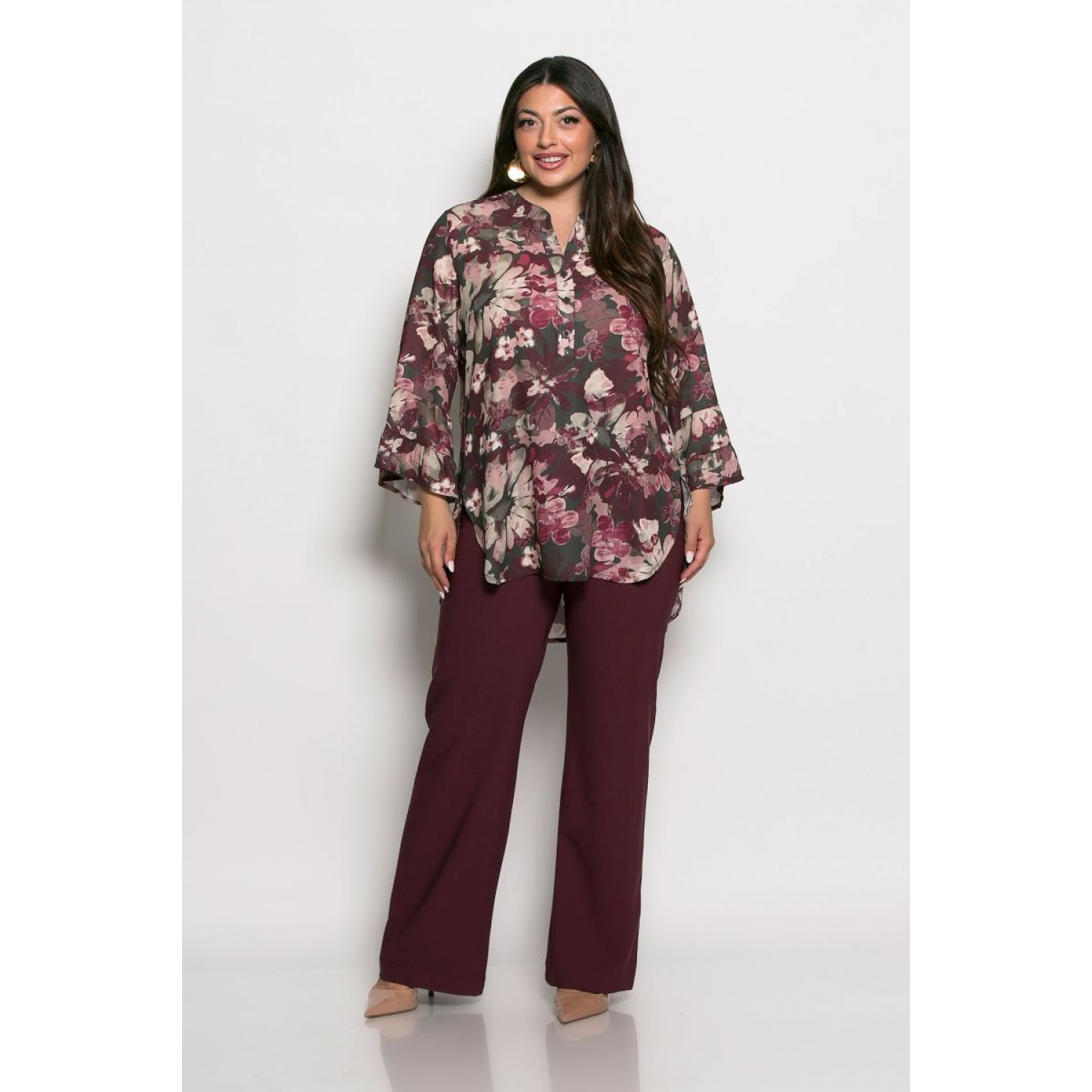 Plus Size Πουκαμίσα Μπλούζα Μπορντώ Χακί