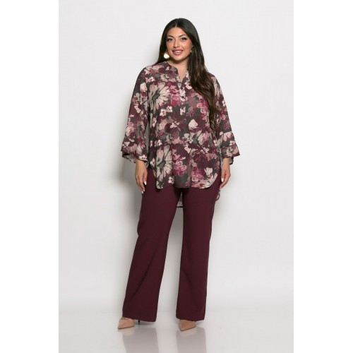 Plus Size Πουκαμίσα Μπλούζα Μπορντώ Χακί