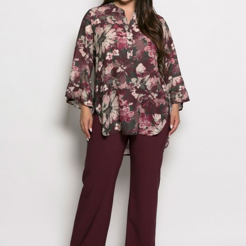 Plus Size Πουκαμίσα Μπλούζα Μπορντώ Χακί