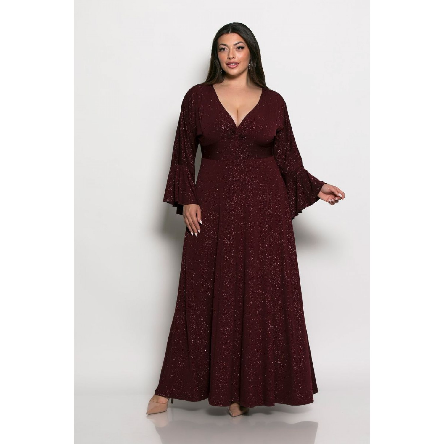 Plus Size Φόρεμα Glitter Μπορντώ