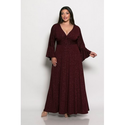 Plus Size Φόρεμα Glitter Μπορντώ