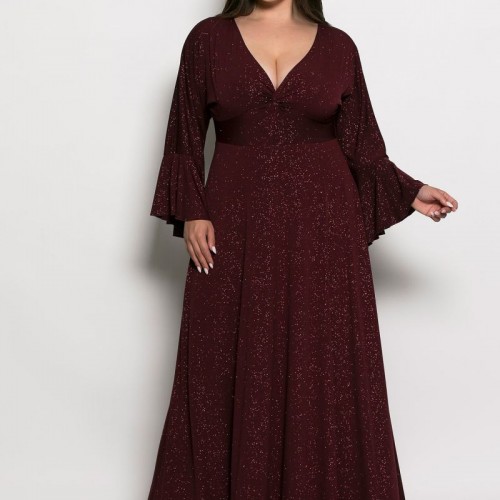 Plus Size Φόρεμα Glitter Μπορντώ