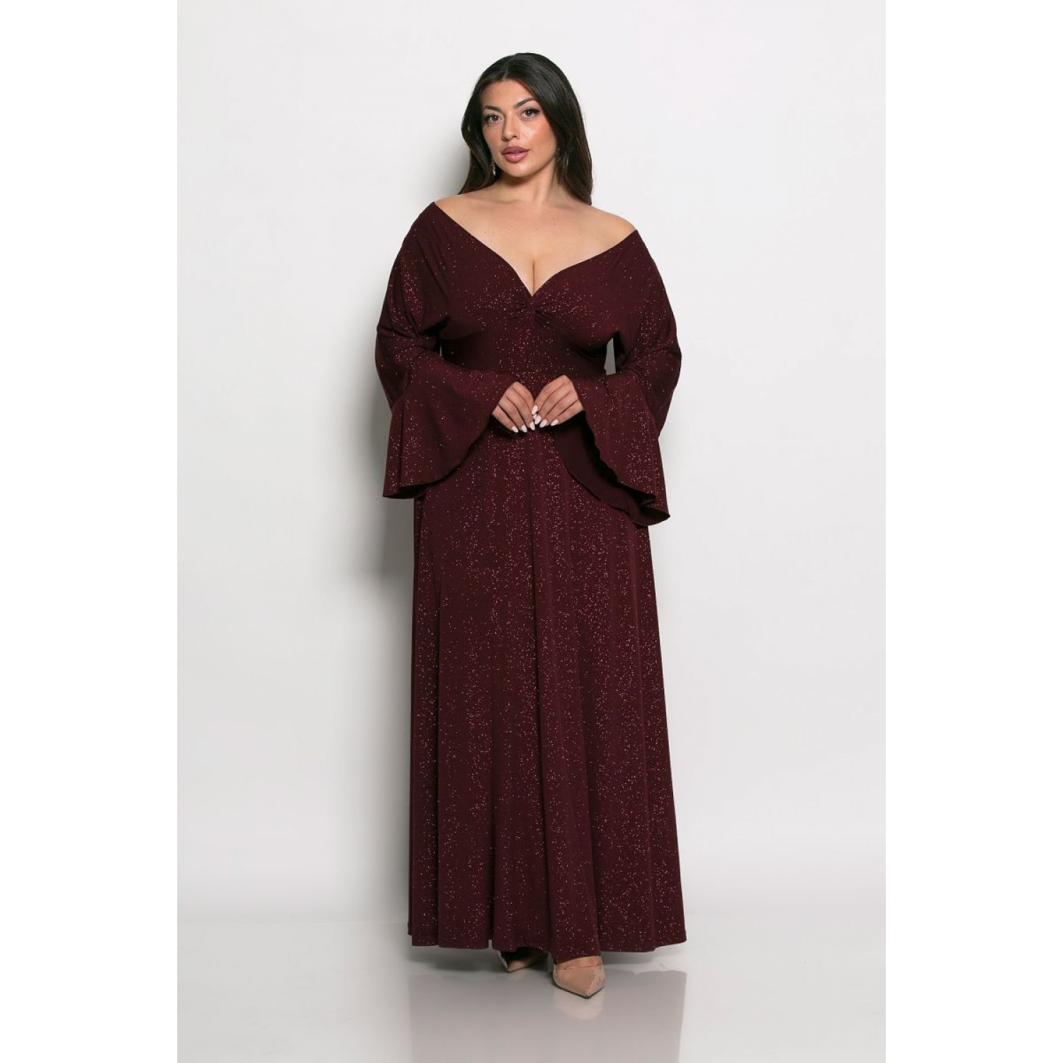 Plus Size Φόρεμα Glitter Μπορντώ