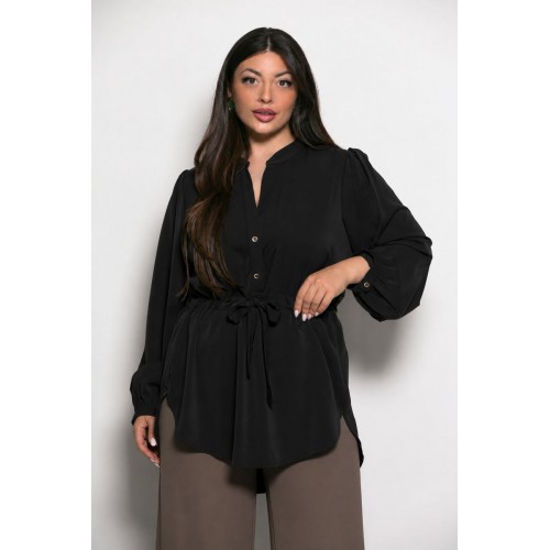 Plus Size Μπλούζα Με Σούρες Μαύρο
