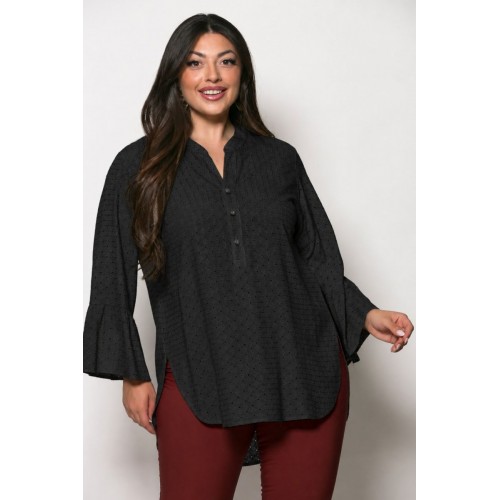 Plus Size Μπλούζα Μπροντερί Μαύρο