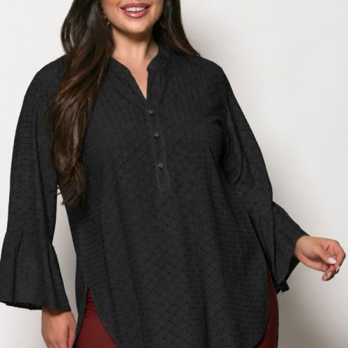 Plus Size Μπλούζα Μπροντερί Μαύρο