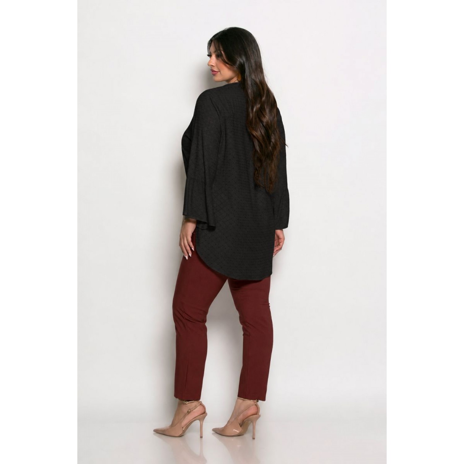 Plus Size Μπλούζα Μπροντερί Μαύρο