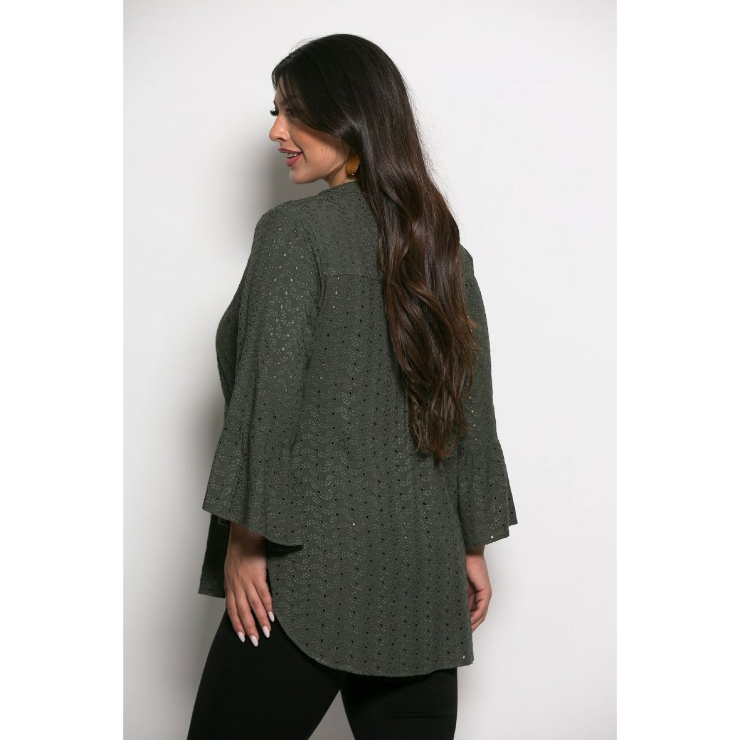Plus Size Μπλούζα Μπροντερί Χακί