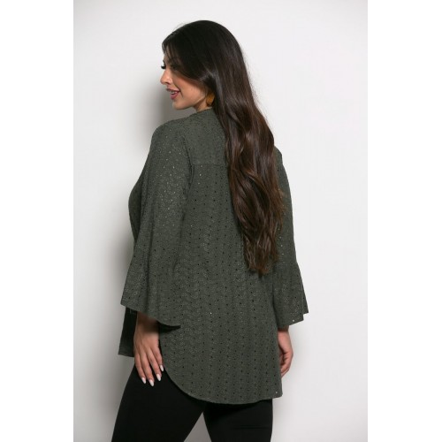 Plus Size Μπλούζα Μπροντερί Χακί