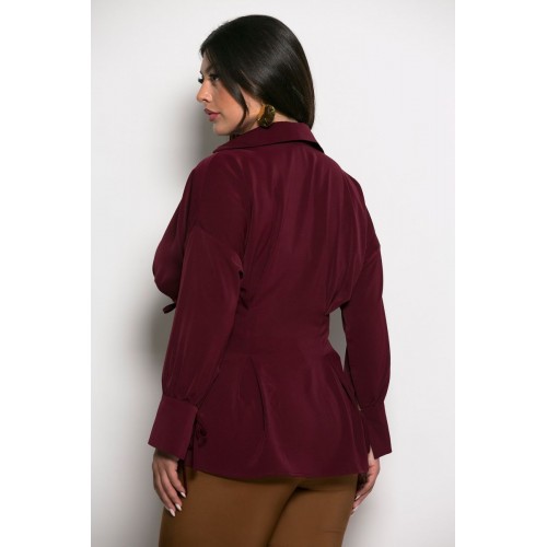 Plus Size Μπλούζα Κρουαζέ Μπορντώ