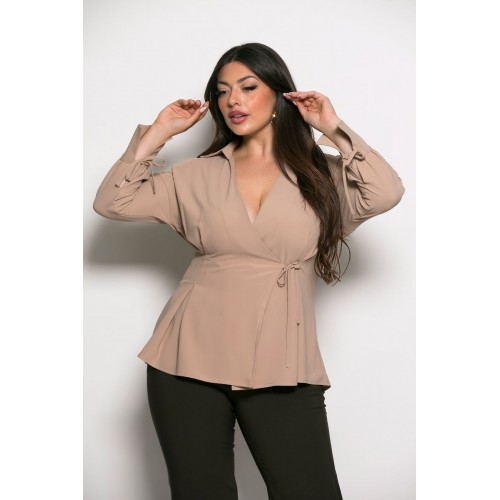 Plus Size Μπλούζα Κρουαζέ Μπεζ