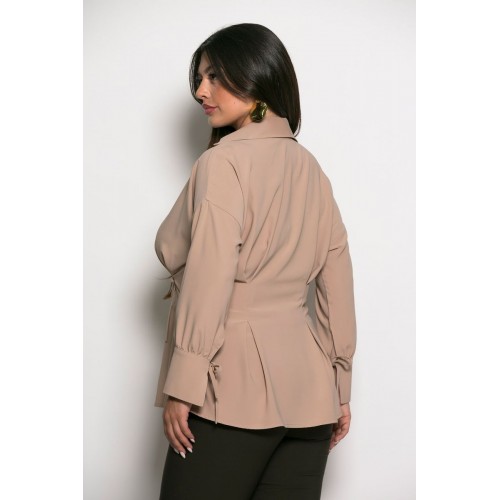 Plus Size Μπλούζα Κρουαζέ Μπεζ