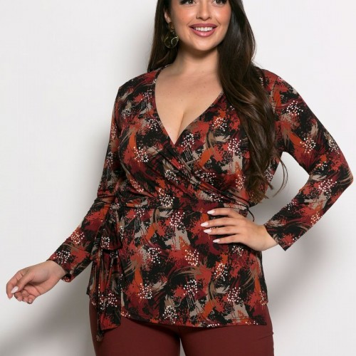 Plus Size Μπλούζα Κρουαζέ Εκάι Μαύρο