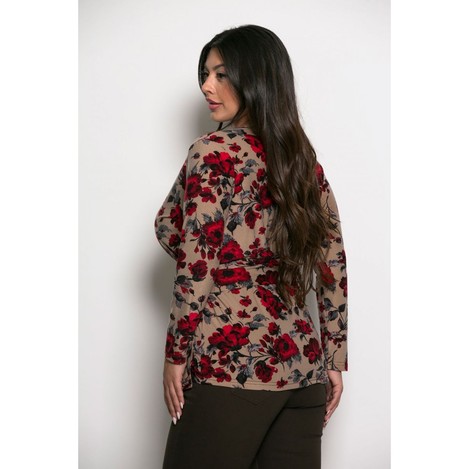 Plus Size Μπλούζα Κρουαζέ Πούρο Λουλούδια