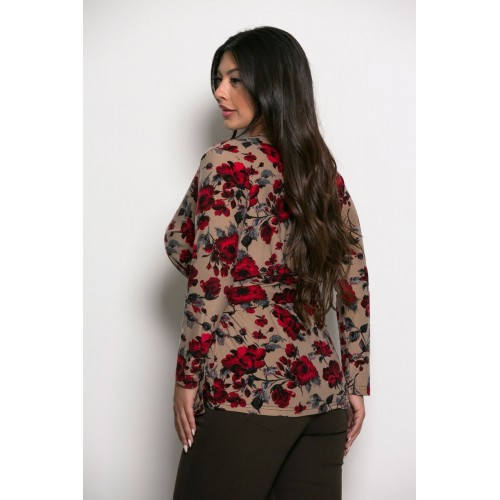 Plus Size Μπλούζα Κρουαζέ Πούρο Λουλούδια