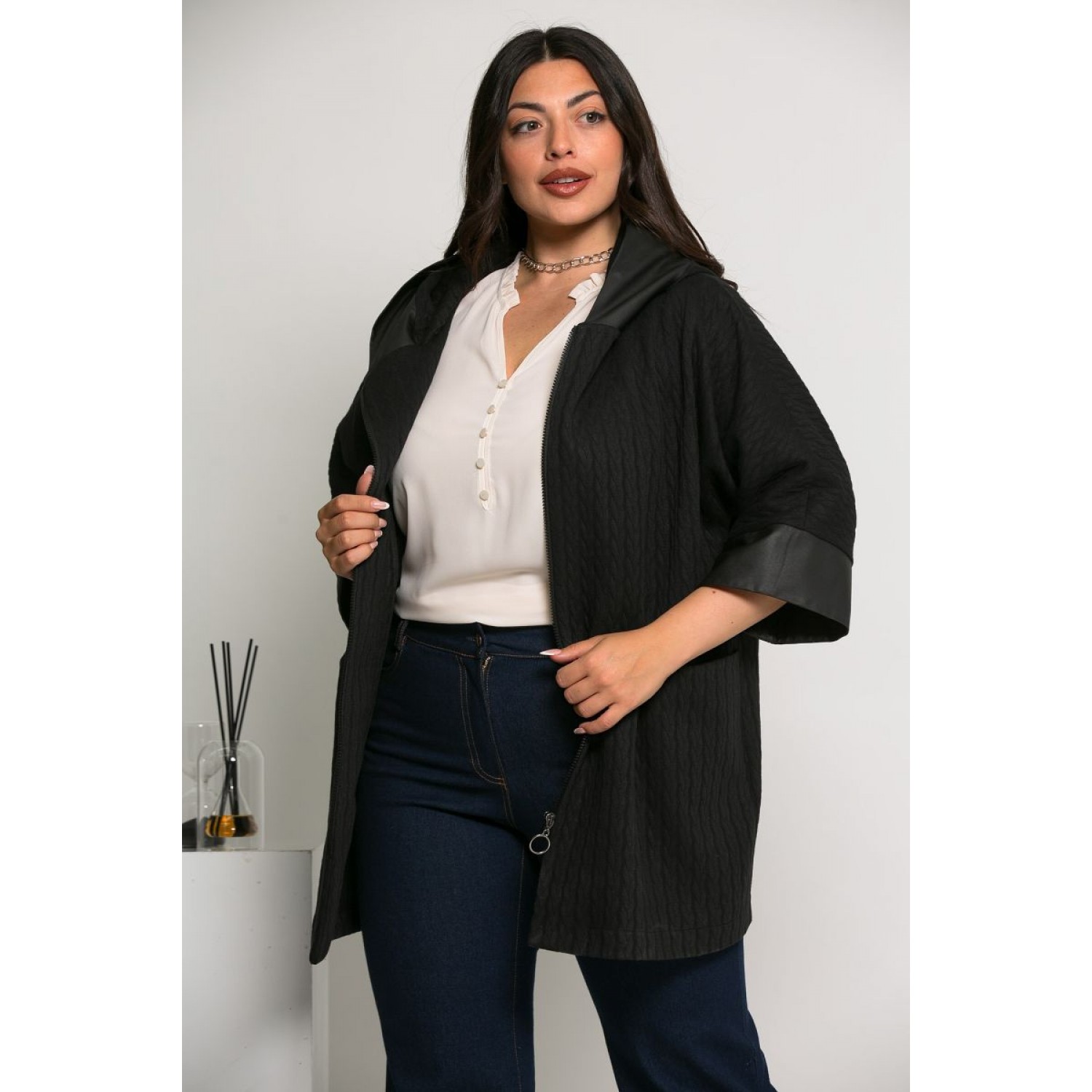 Plus Size Ζακέτα Πλεκτή Μαύρο