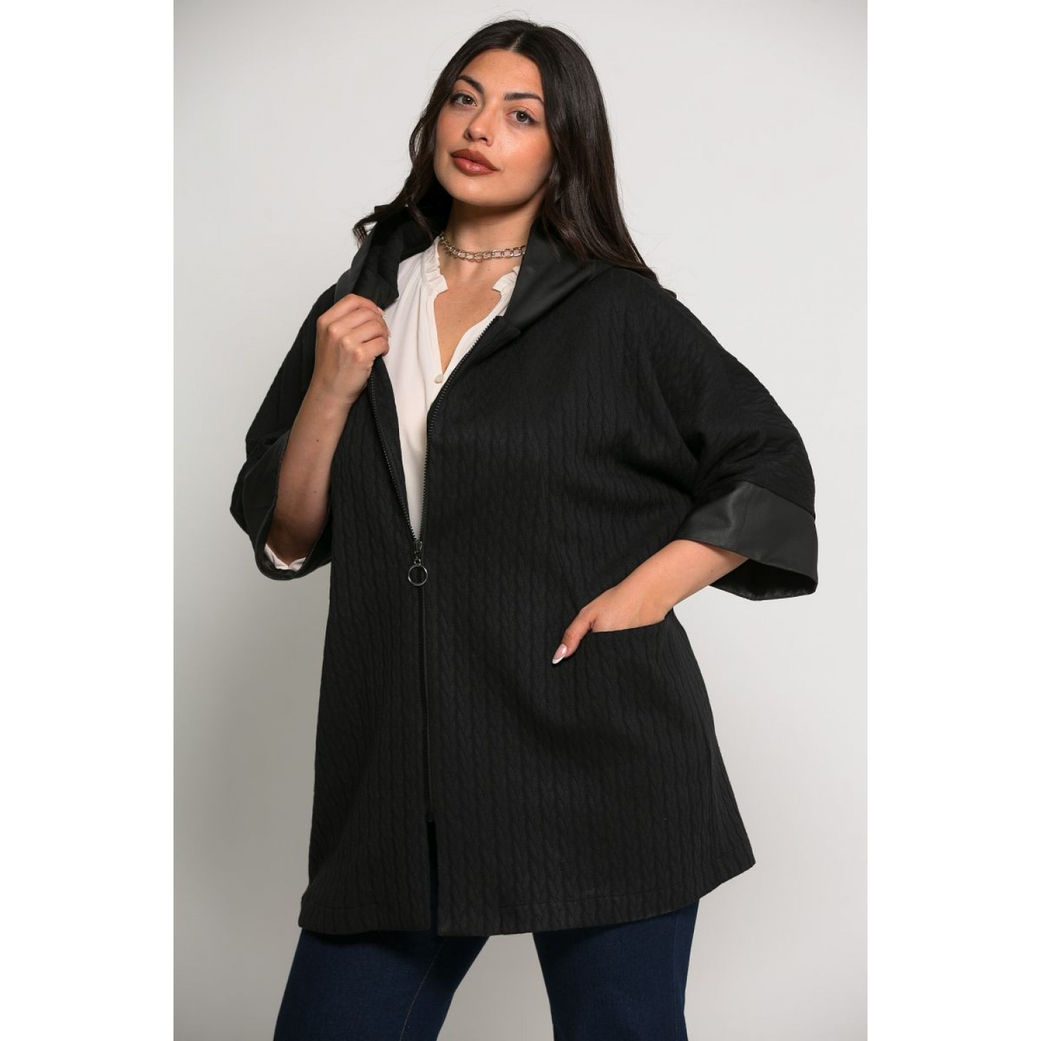 Plus Size Ζακέτα Πλεκτή Μαύρο