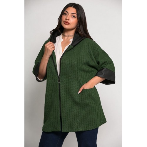 Plus Size Ζακέτα Πλεκτή Πράσινο