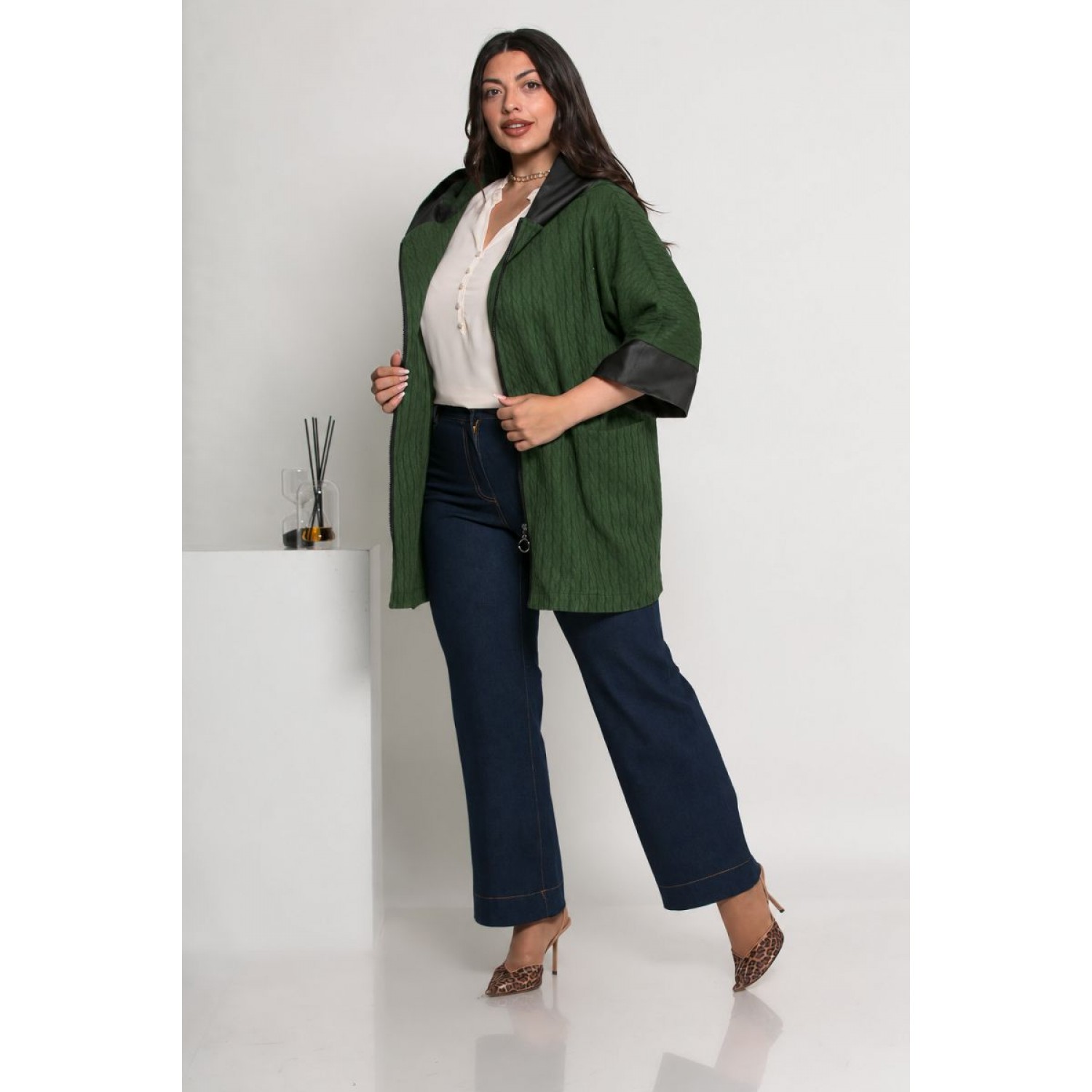 Plus Size Ζακέτα Πλεκτή Πράσινο