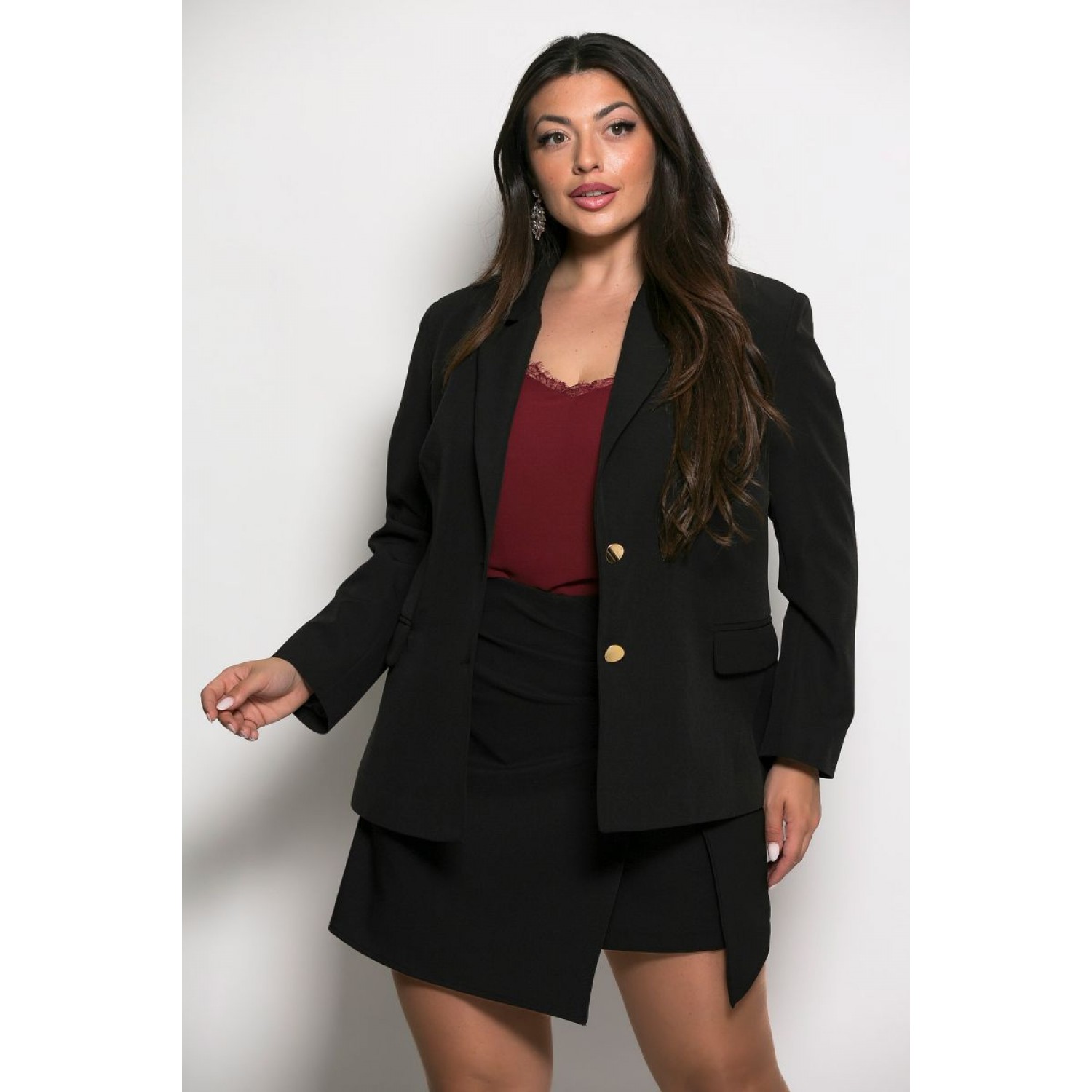 Plus Size Σακάκι Ανορθωτικό Casual Μαύρο