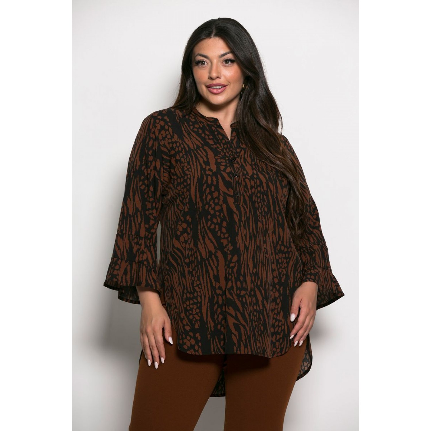 Plus Size Πουκαμίσα Μπλούζα Μαύρο Σοκολά