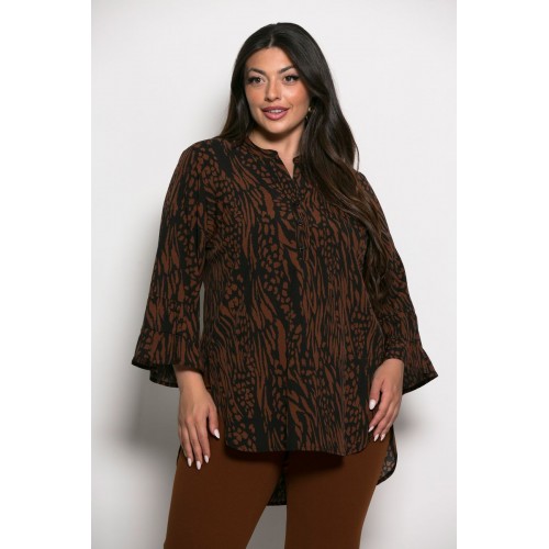 Plus Size Πουκαμίσα Μπλούζα Μαύρο Σοκολά