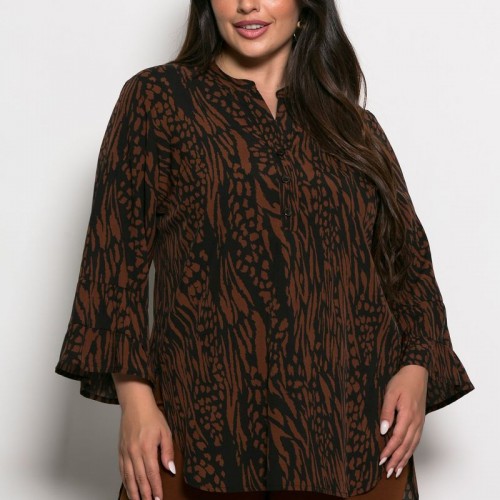 Plus Size Πουκαμίσα Μπλούζα Μαύρο Σοκολά