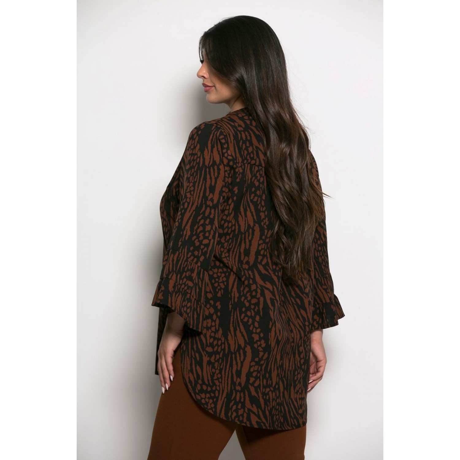 Plus Size Πουκαμίσα Μπλούζα Μαύρο Σοκολά