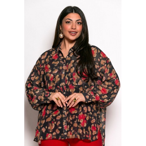 Plus Size Πουκαμίσα Oversized Μαύρο Σοκολά