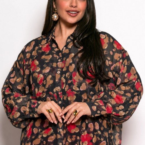 Plus Size Πουκαμίσα Oversized Μαύρο Σοκολά