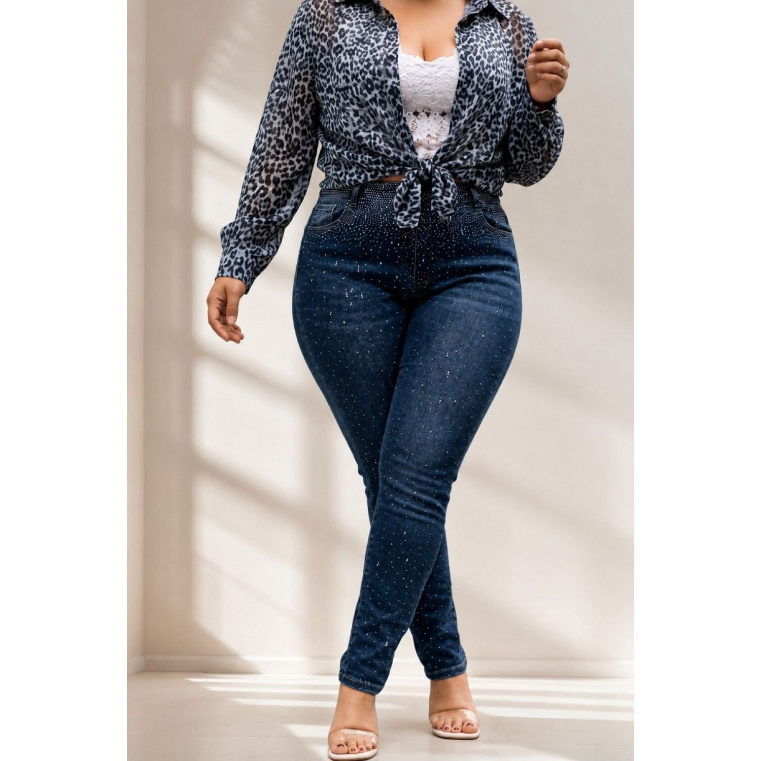 Plus Size Πουκαμίσα Oversized Animal Μπλε