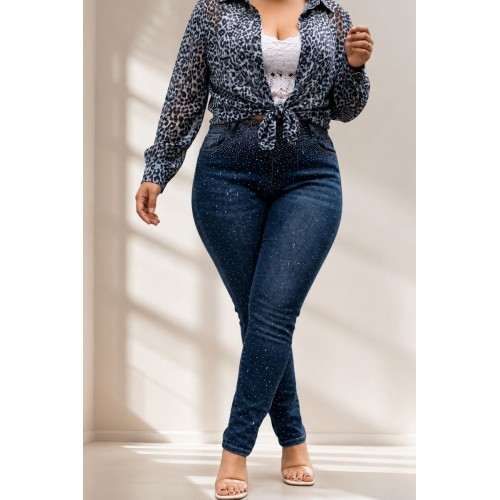 Plus Size Πουκαμίσα Oversized Animal Μπλε