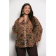 Plus Size Πουκαμίσα Εμπριμέ Camel Πετρόλ