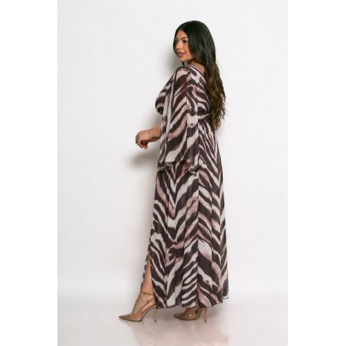 Plus Size Φόρεμα Με Μανίκια Πέπλο Μπορντώ Ζεβρέ