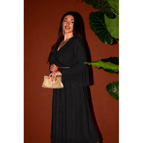 Plus Size Φόρεμα Midi Πλισέ Μαύρο