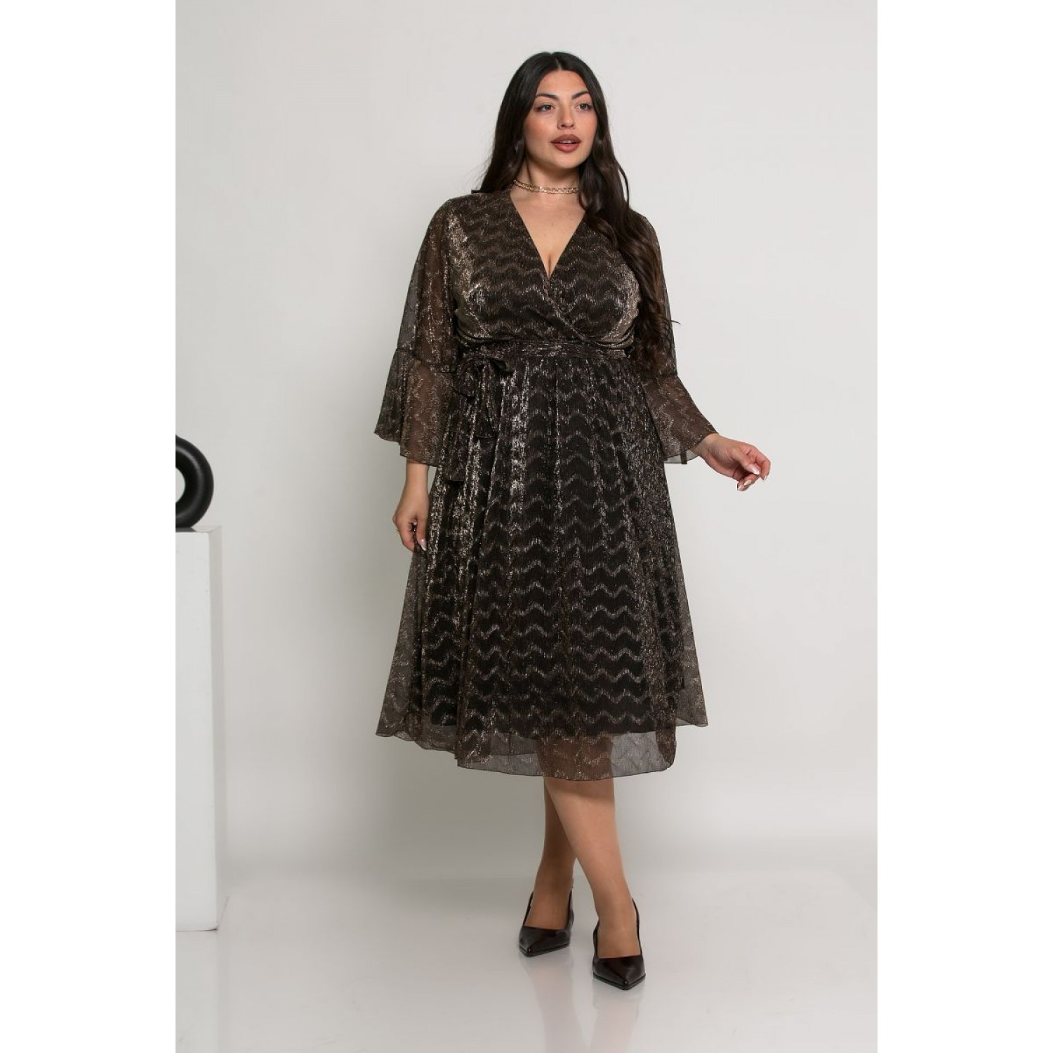 Plus Size Φόρεμα Midi Πλισέ Bronze