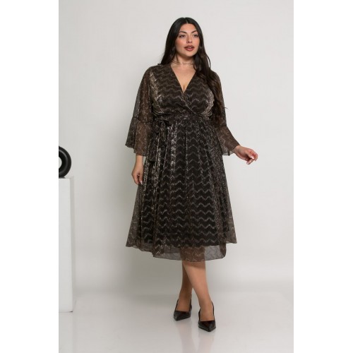 Plus Size Φόρεμα Midi Πλισέ Bronze