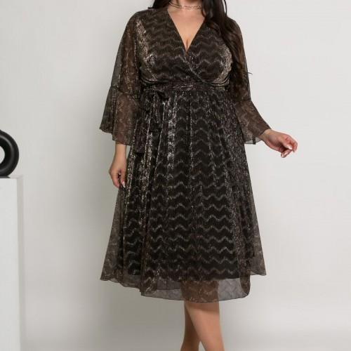 Plus Size Φόρεμα Midi Πλισέ Bronze