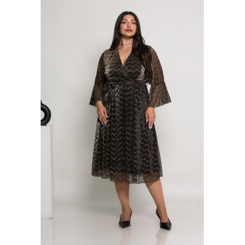 Plus Size Φόρεμα Midi Πλισέ Bronze