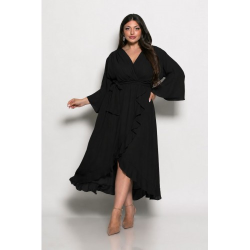 Plus Size Φόρεμα Με Βολάν Μαύρο