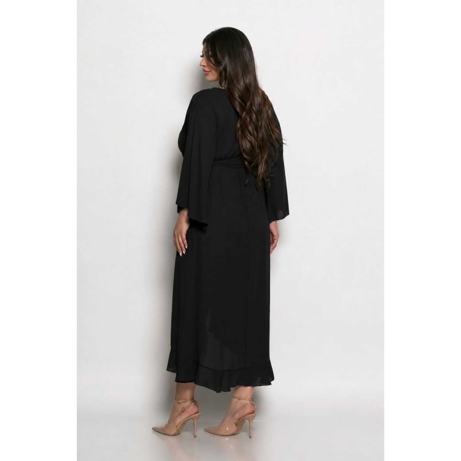 Plus Size Φόρεμα Με Βολάν Μαύρο