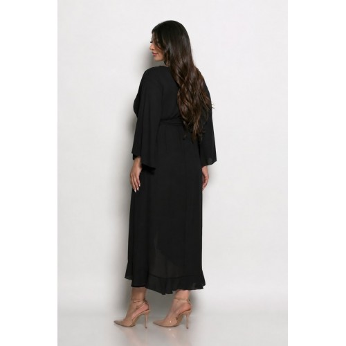 Plus Size Φόρεμα Με Βολάν Μαύρο