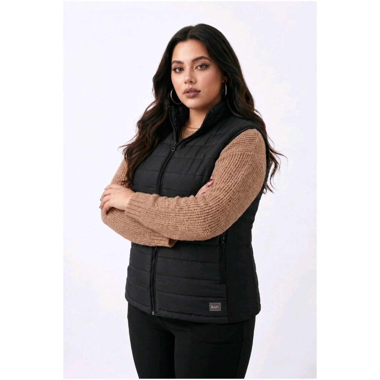 Plus Size Μπουφάν Γιλέκο Αμάνικο Μαύρο