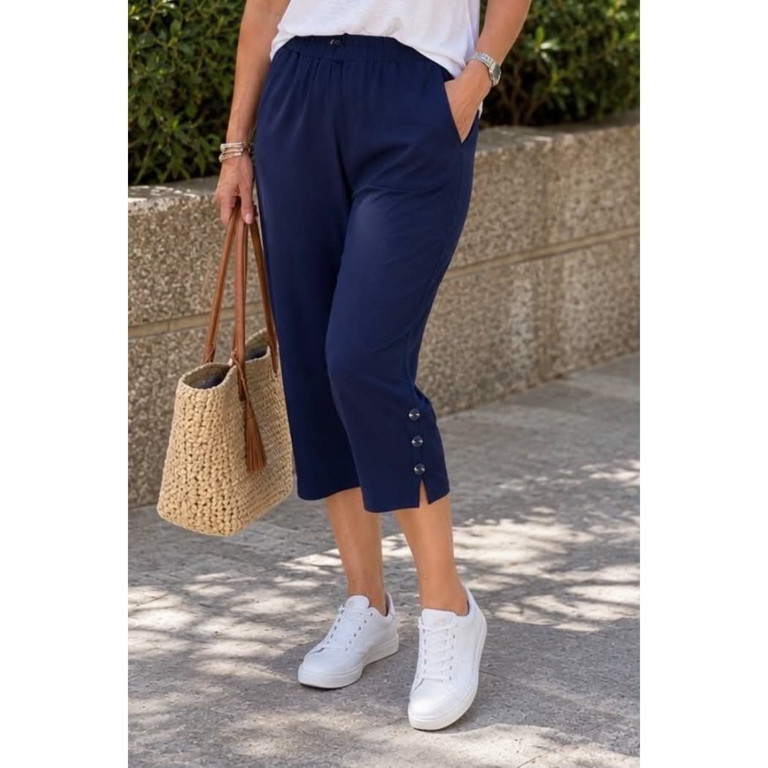 Plus Size Παντελόνι Κάπρι Viscose Μπλε