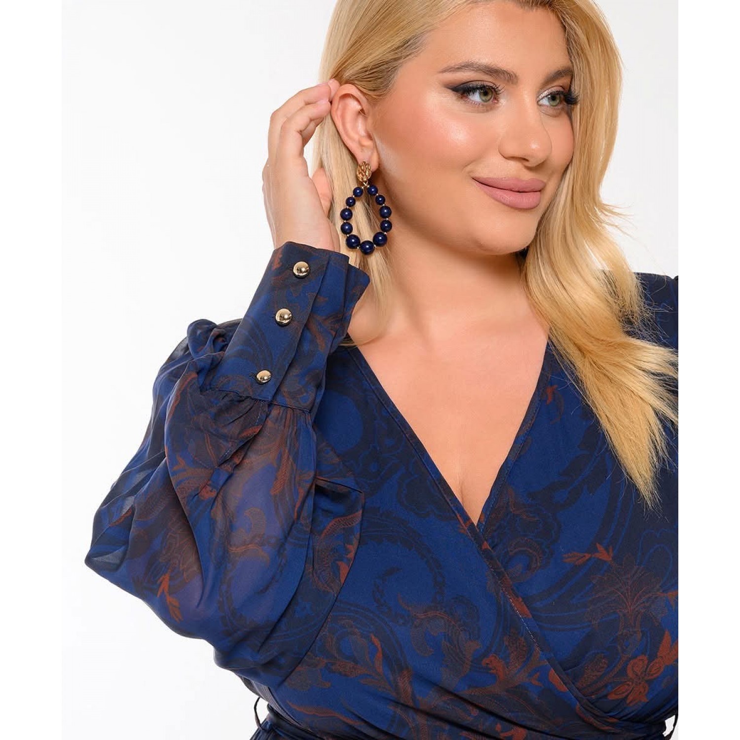 Plus Size Μάξι Φόρεμα Κρουαζέ Με Βολάν Μπλε Εκάι